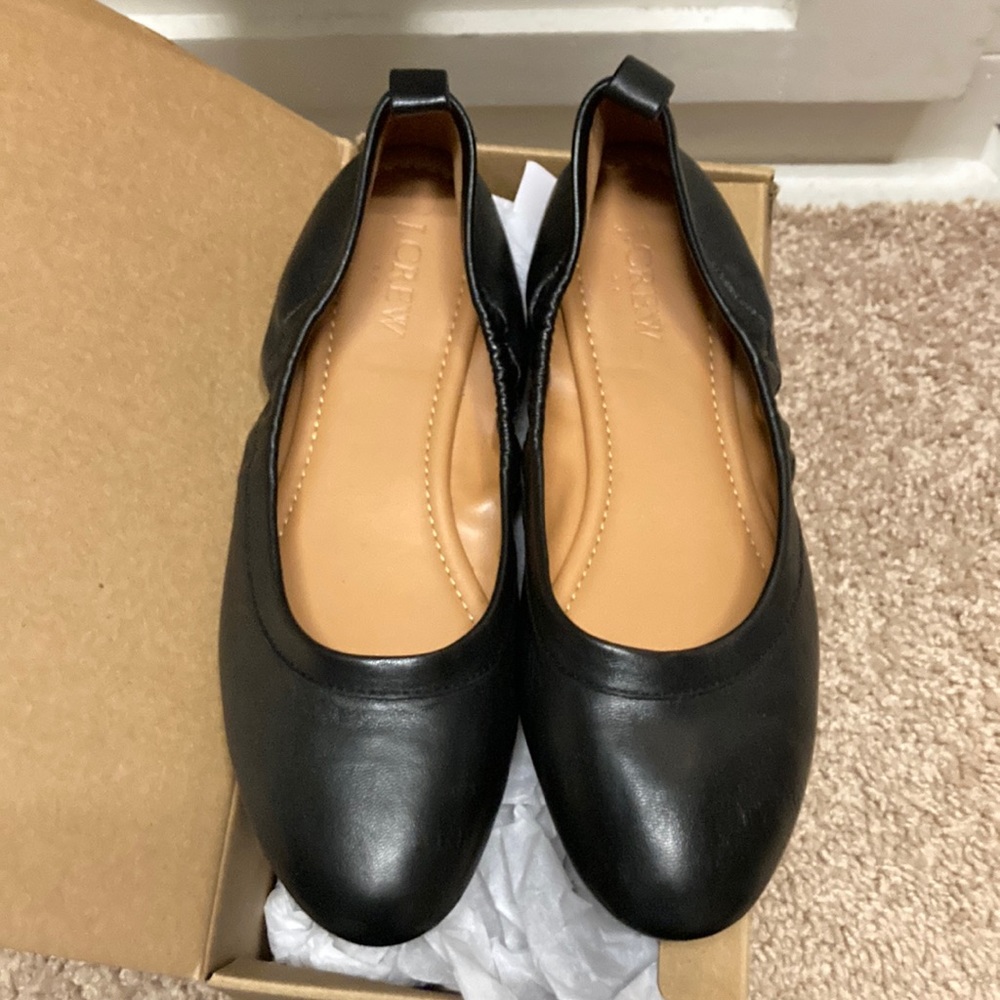 J.Crew Lizzie leather ballet flats in black, size 7 1/2.